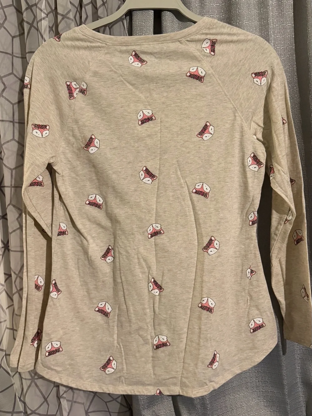 Beige Fox Print Long-Sleeve KidsTop